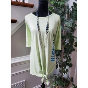 Live Well Womens Green Solid Cotton Round Neck 3/4 Sleeve Top Blouse Size 26/28W